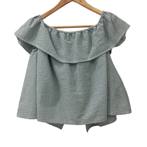 Collegiate Green & White Cropped Ruffled Bow Blouse Size XS - Picture 1 of 9